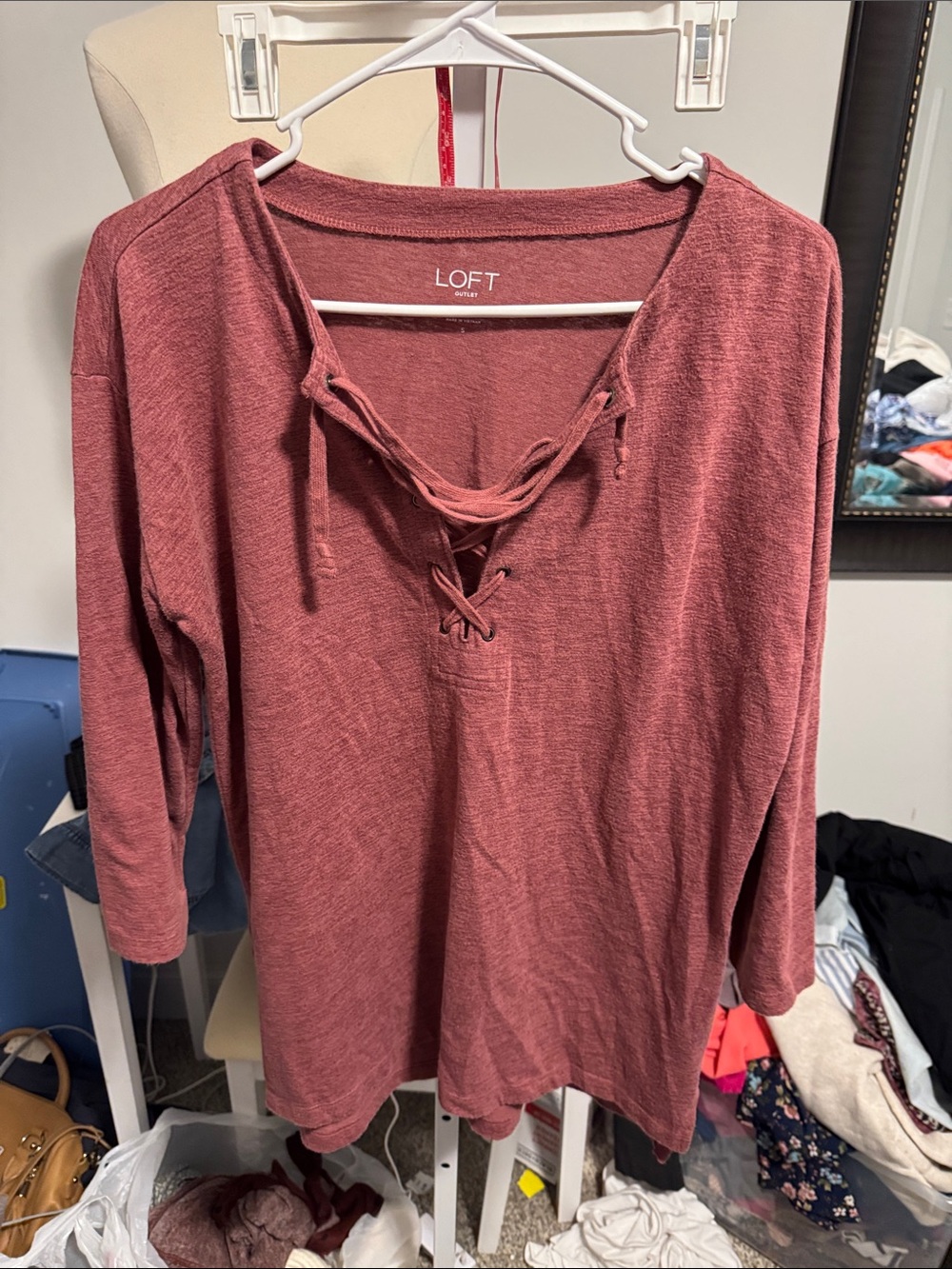 LOFT Lace-Up Long Sleeve Top in Dusty Rose